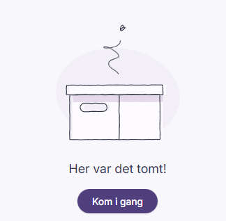 Tom innboks med knapp for å komme i gang og tekst om at det var tomt