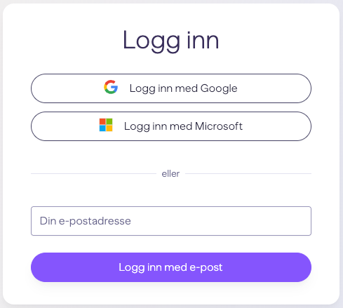 Logg inn med Google, Microsoft eller e-postadresse på hvit bakgrunn