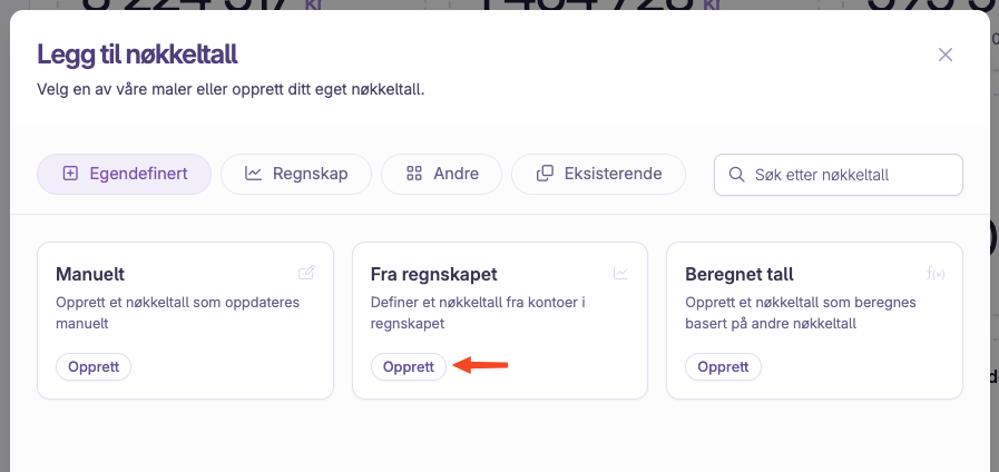 Skjermbilde 1: Sett opp dine egne nøkkeltall fra regnskapet