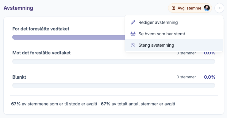 Menyvalg for å stenge avstemning
