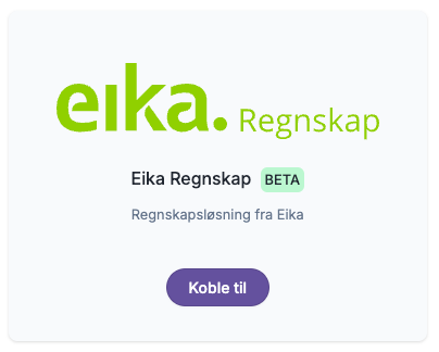 Eika Regnskap logo og knapp for å koble til regnskapsløsningen