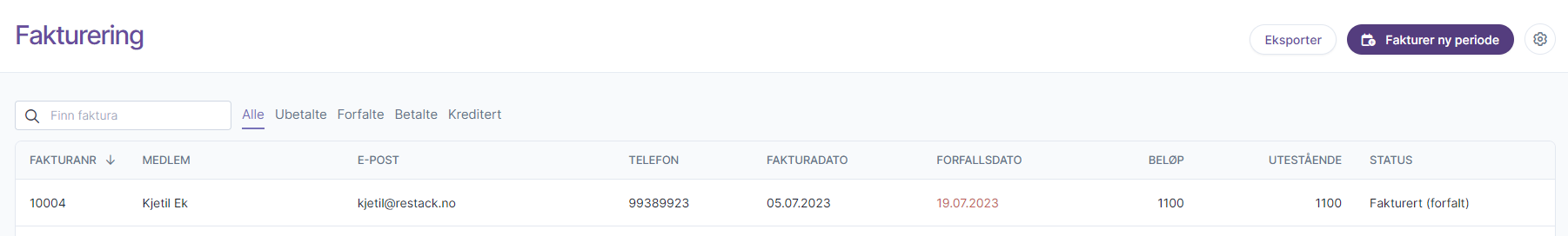 Eksempelliste faktura