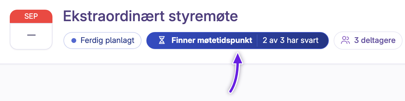 Møteplanleggingssiden med aktiv undersøkelse og antall stemmer markert