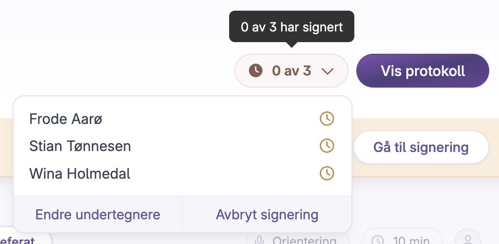 Skjermbilde: Se hvem som har signert