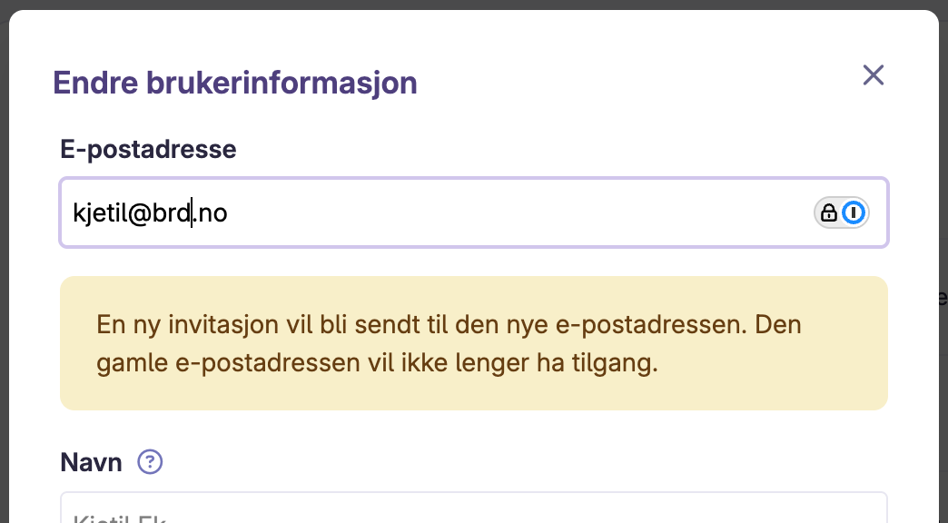 Endring av e-postadresse