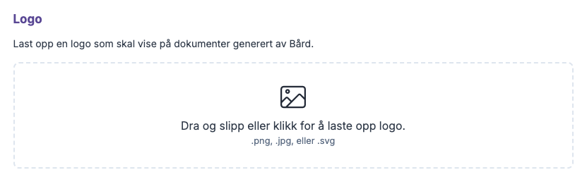 Opplasting av logo for dokumenter med mulighet for visning av navn og logo