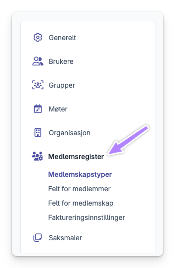 Menyvalg for endring av medlemskapstyper