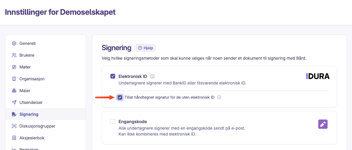 Skjermbilde: Håndskrevet signatur