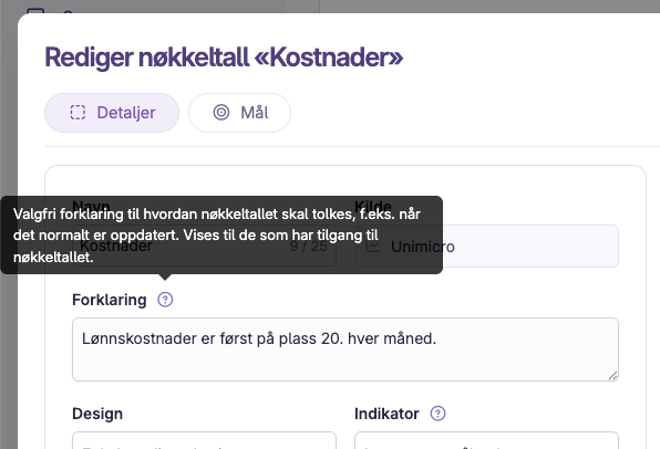 Skjermbilde 2: Forklaring til dashboard og nøkkeltall