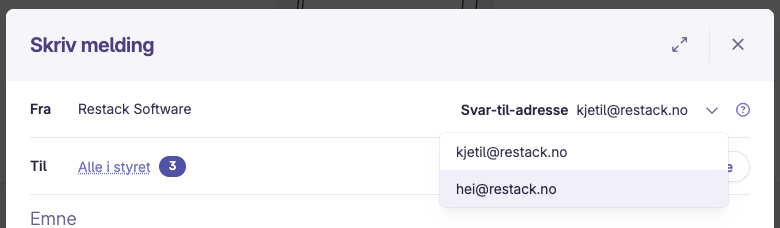 Velge standard svar-til-adresse ved utsendelse av melding fra Bård