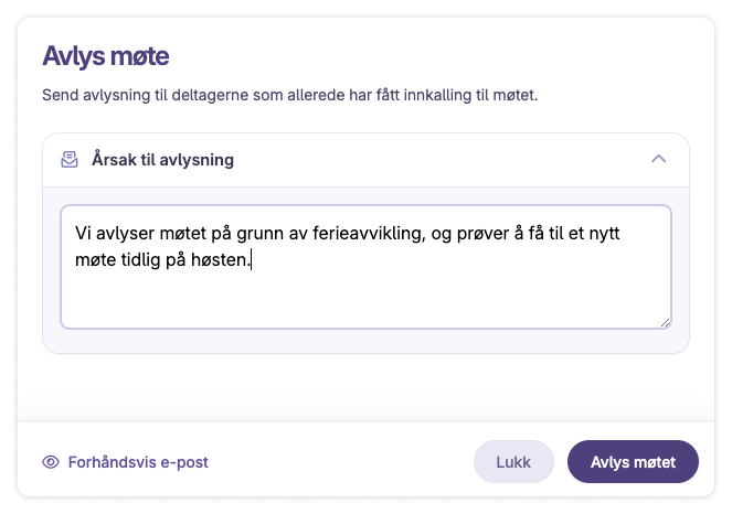 Avlyse et møte i Bård