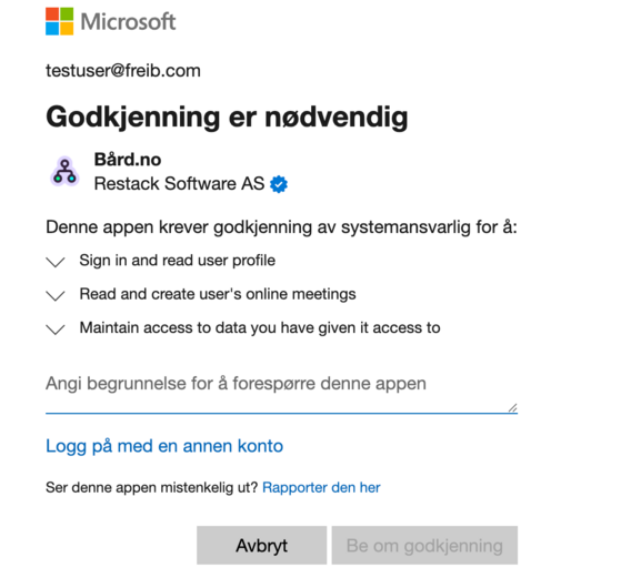 Skjermbilde: Steg 1: Be om godkjenning