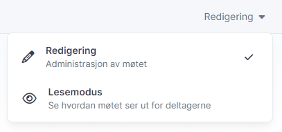 Menyvalg for redigering og lesemodus med beskrivelse av funksjonene