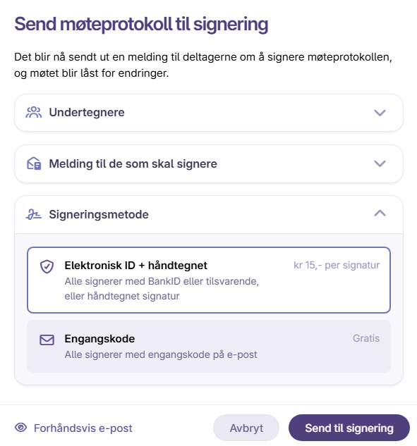 Skjermbilde: Velg hvem som skal signere