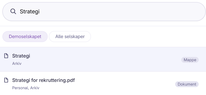 Skjermbilde: Søke i dokumenter