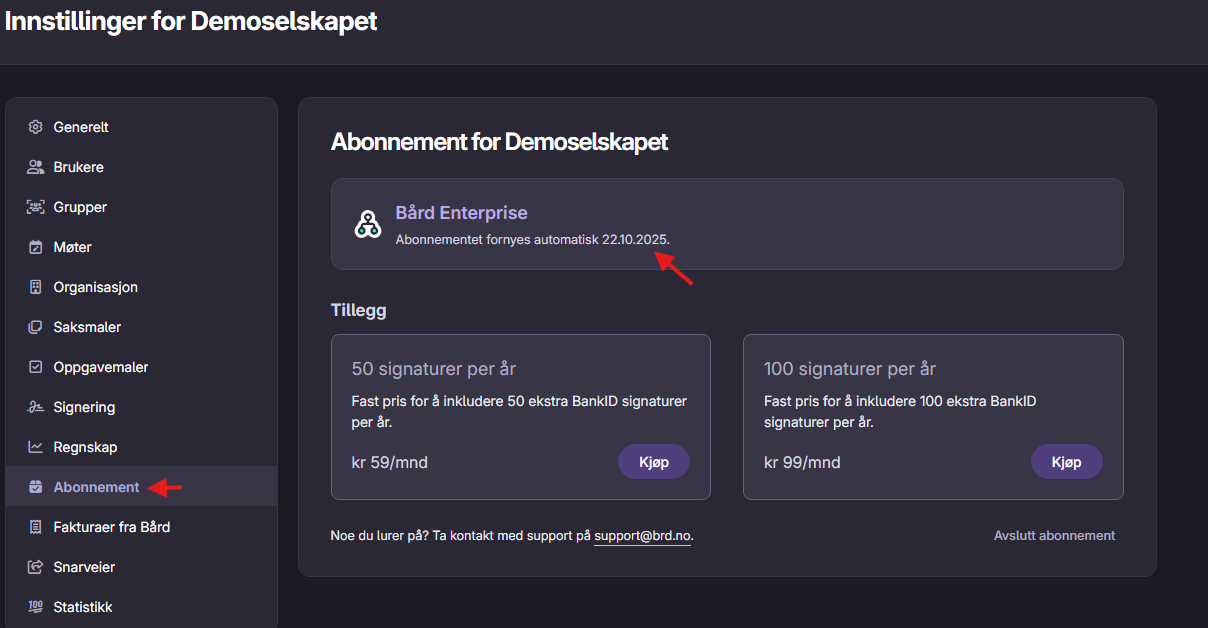 Innstillinger for abonnement med automatisk fornyelse og kjøp av