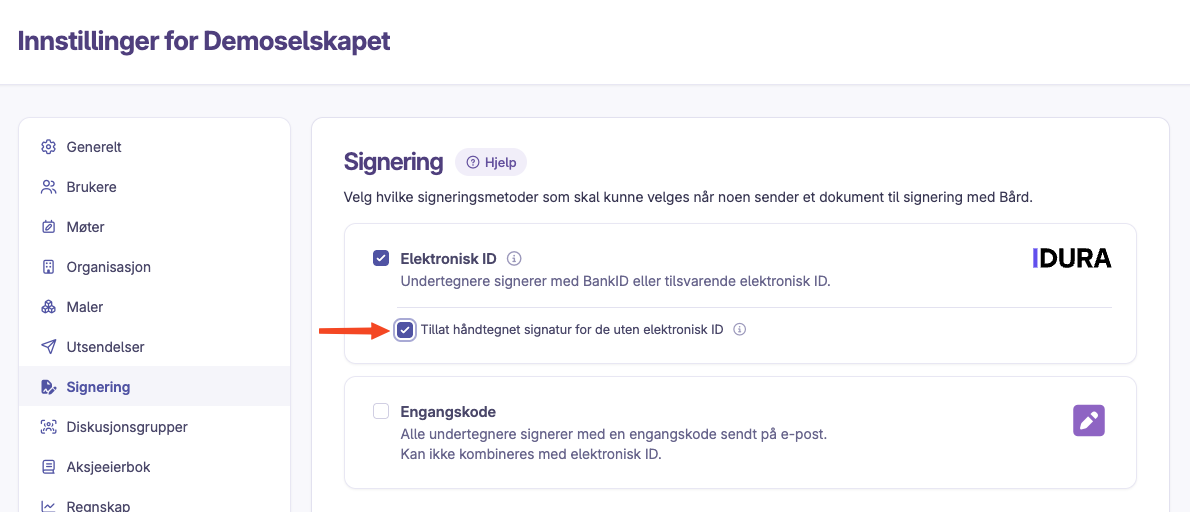 Skjermbilde: Håndskrevet signatur