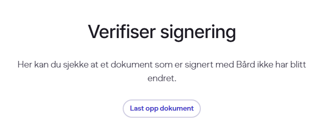 Verifiseringssiden med felt for å laste opp det signerte dokumentet som skal kontrolleres