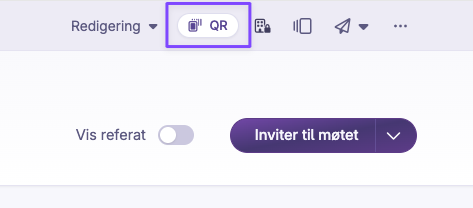 Knapp for QR-kode i møteadministrasjon for registrering og innlogging