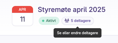 Kalenderdato med aktivt styremøte og fem deltakere for signering