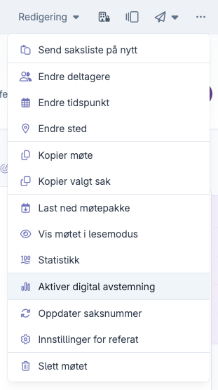 Meny for aktivering av digital avstemning