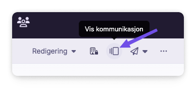 Ikon for visning av kommunikasjon markert med pil under redigeringsmeny