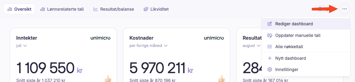 Skjermbilde: Sett opp nøkkeltallene