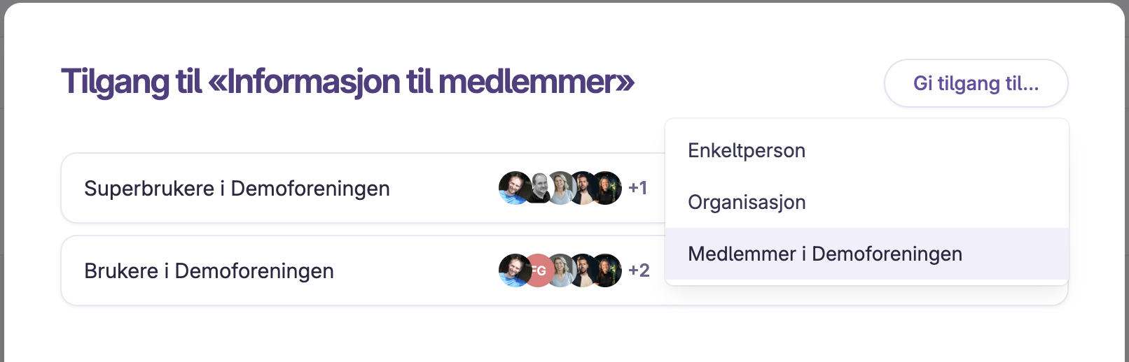 Skjermbilde 1: Del med medlemmene i medlemsregisteret