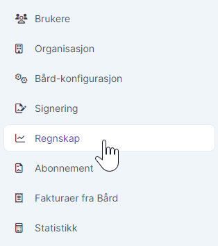 Meny med valg for Brukere, Organisasjon, Bård-konfigurasjon, Signering,