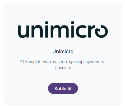 Unimicro-tilkobling med knapp for å logge inn på web-basert regnskapssystem