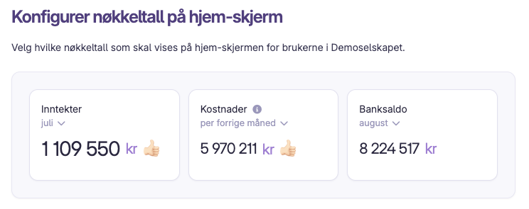 Skjermbilde 2: Vis nøkkeltall hjemskjermen