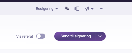 Knapp for å sende referat til elektronisk signering med valgmeny