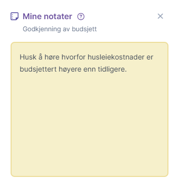 Notat for godkjenning av budsjett med husleiekostnader i tekstfelt