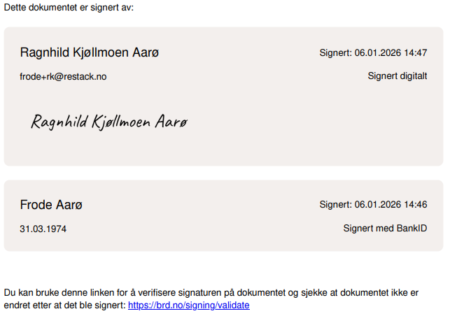 Lenke for å verifisere signert dokument nederst i dokumentet under signaturene