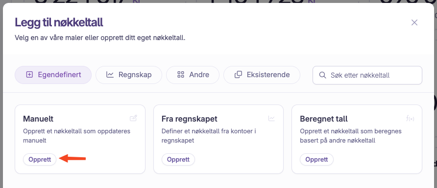Skjermbilde 2: Legg til andre nøkkeltall