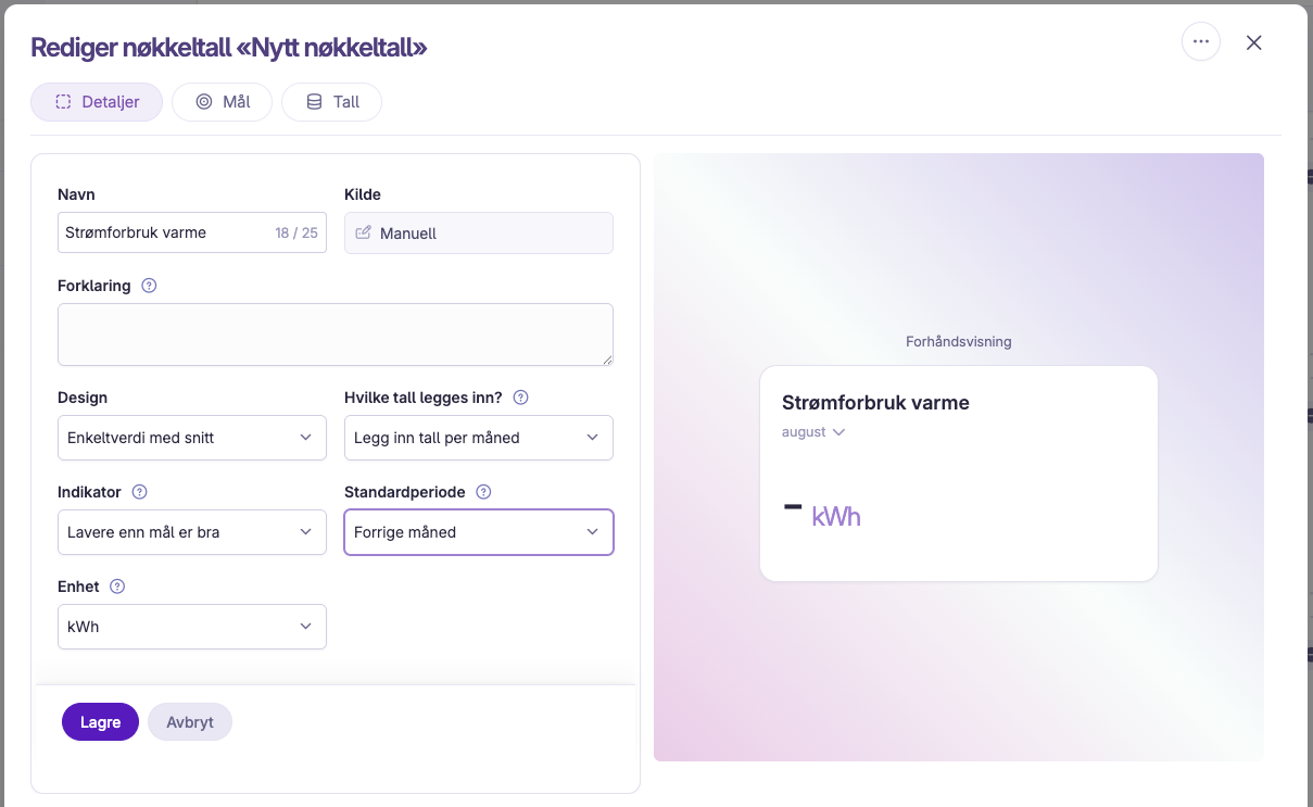 Skjermbilde 3: Legg til andre nøkkeltall