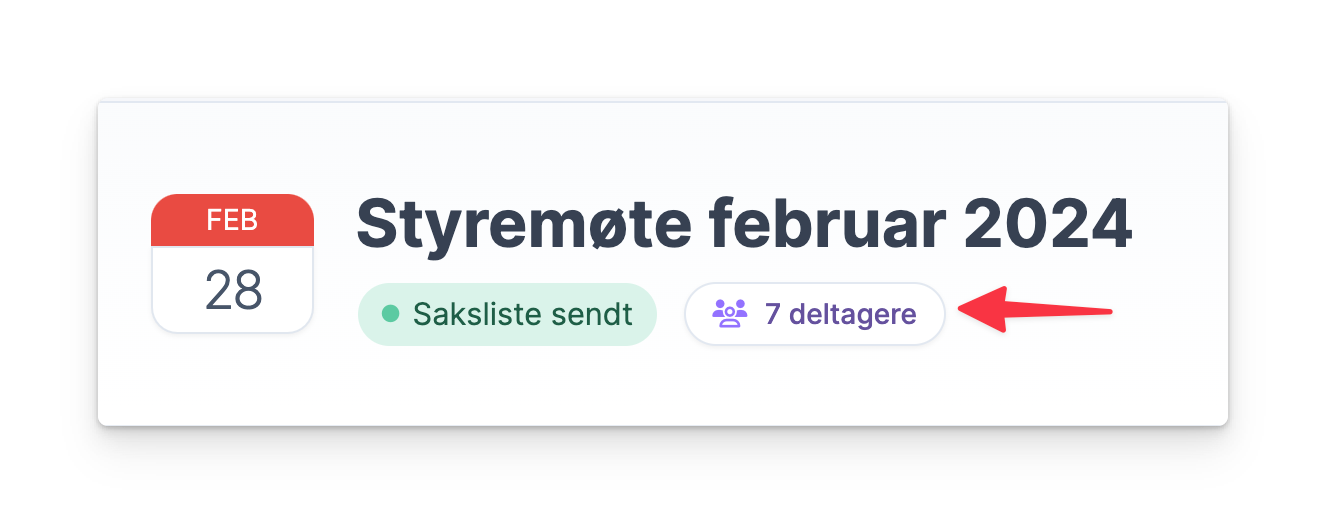 Kalenderdato for styremøte med status på saksliste og 7 deltagere