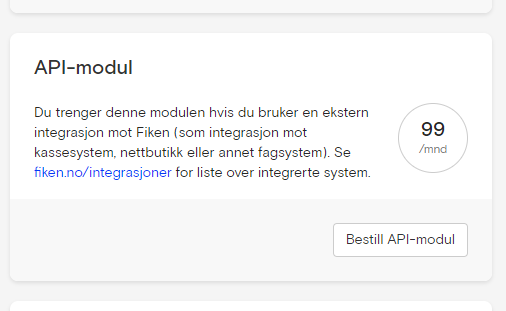 Informasjon om API-modul med knapp for bestilling og pris per måned