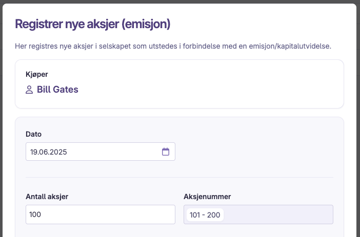 Registrer nye aksjer (emisjon)