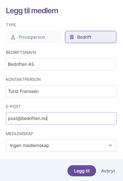 Legg til nytt medlem