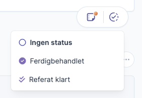 Valg av status for aktive saker ferdigbehandlet referat klart