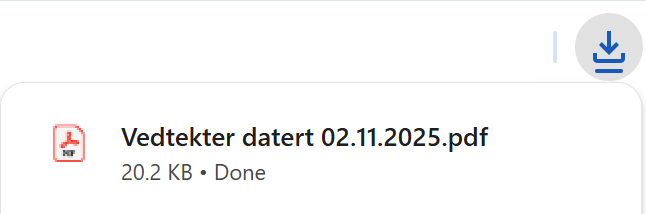Chrome nedlastingsliste med en nedlastet fil og valget Vis i mappe