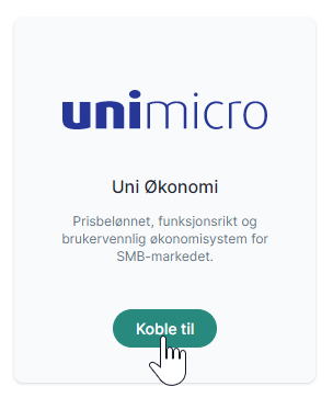 Uni Økonomi koble til knapp med beskrivelse av økonomisystem for SMB-markedet