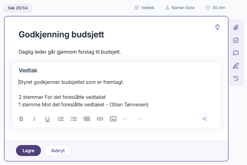 Resultater fra avstemning satt inn i saksteksten