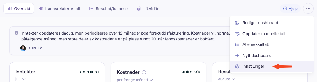 Skjermbilde 1: Vis nøkkeltall hjemskjermen