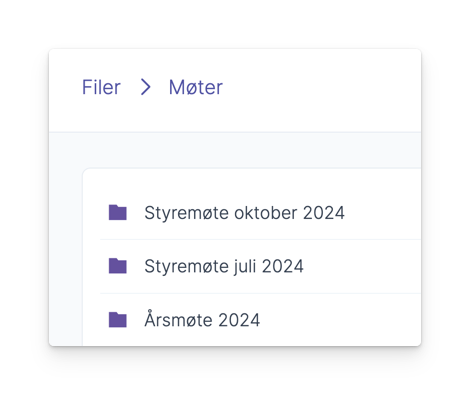 Møter i mappe med undermapper for styremøte og årsmøte
