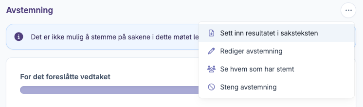 Menyvalg for å sette inn resultater i saksteksten