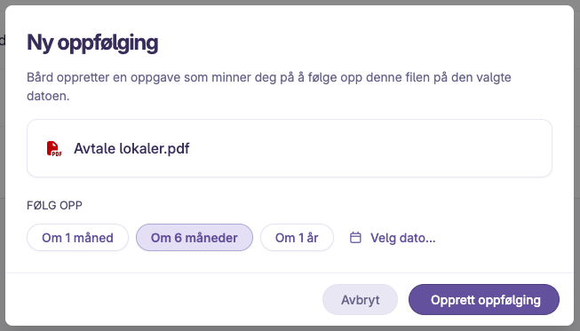 Skjermbilde 2: Registrer oppfølging