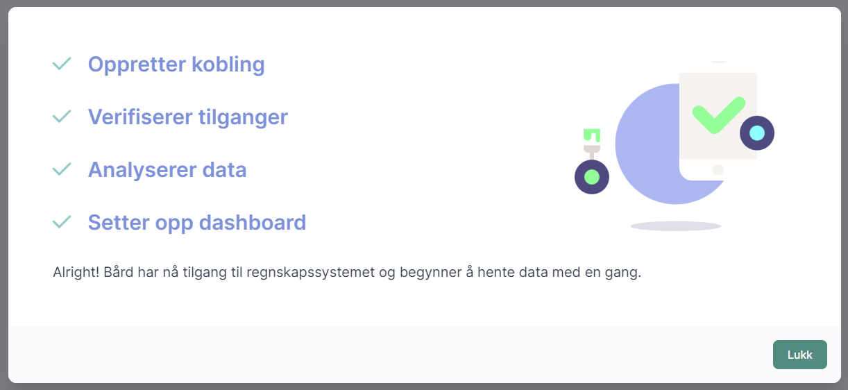 Oppretter kobling verifiserer tilganger analyserer data setter opp dashboard