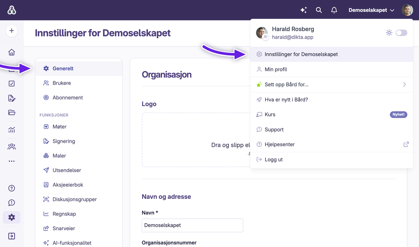 Valg for endring av språk i Bård